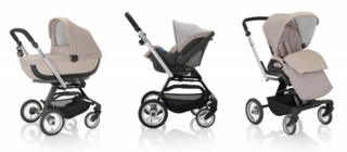 Das Travelsystem Quad bringt Bezüge im stylischen Cross Over-Look (Jute, Leinen, Jersey-Melange) mit.