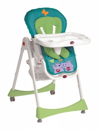 Gute Laune verbreiten die Nilpferde „Joy“ und „Ello“ auf dem Joyello-Hochstuhl Rosicchio.